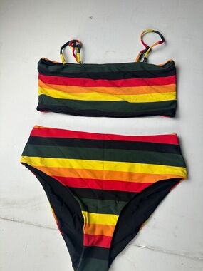 Striped Bikini Set in Red, Yellow, Green, Orange, Black